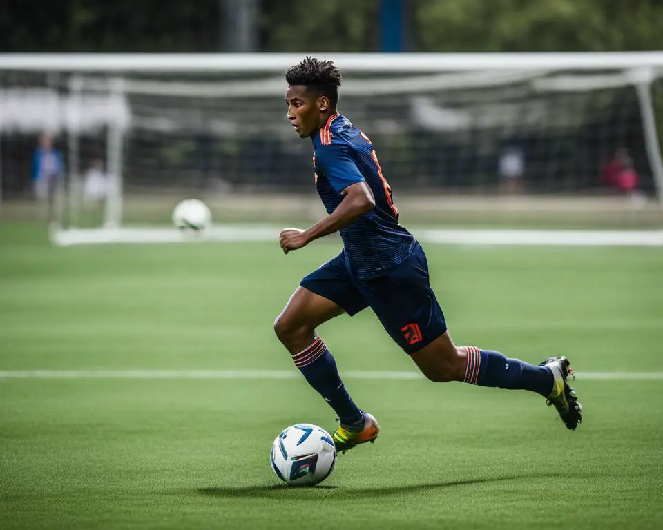 Soccer player running with a ball