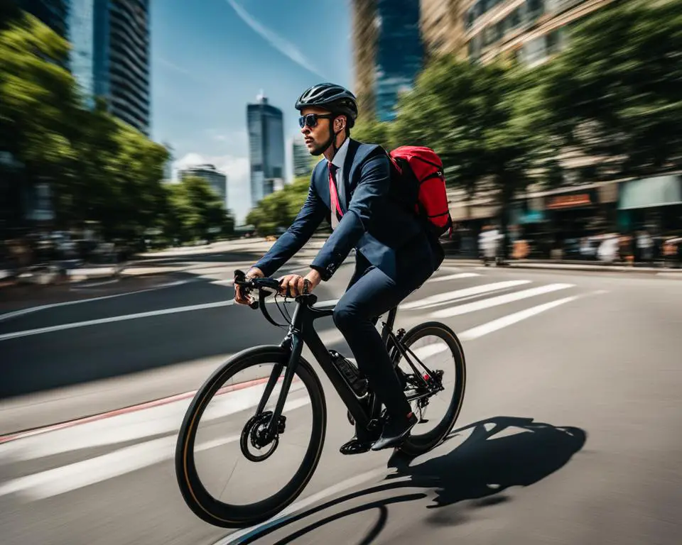 office worker cycling to work